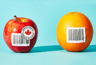 Produce with "Made in Canada" sticker.